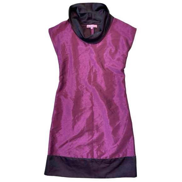 SATRI LOU COLLECTION PURPLE COWL NECK ABOUT KNEE XS DRESS TEXTURED SILK CREPE - Picture 2 of 11